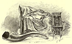 Dunvegan cup, Fairy flag, Rory Mor's horn (engraving, sometime before 1890).jpg