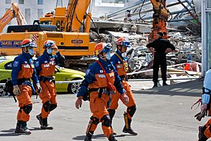 Japanese urban search and rescue team at the CTV building, Christchurch, 24 February 2011