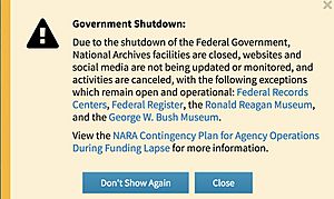 NARA shutdown message January 14, 2019
