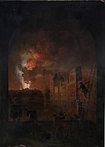 Hubert Robert - L incendie de l Opera vue d'une croisée de l Académie de peinture place du Louvre