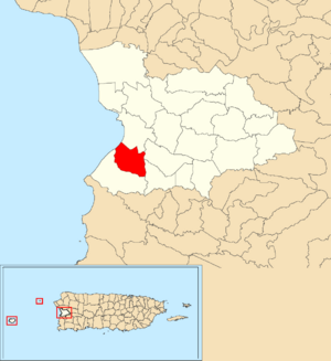 Location of Sábalos within the municipality of Mayagüez shown in red