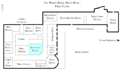 White House West Wing - 1st Floor with the Roosevelt Room highlighted