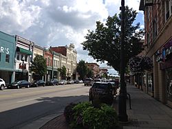 Downtown Bowling Green, Ohio as seen from the intersection of Main St. and Wooster St.