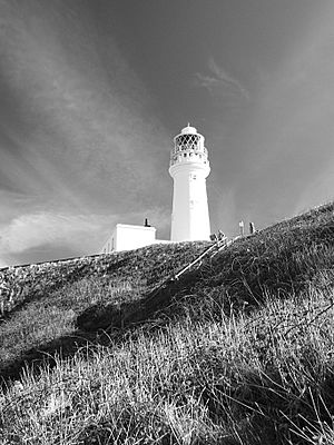 Flamborough lighthouse in black and white
