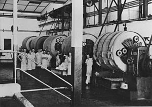 StateLibQld 1 205388 Workers inside the churn room of the butter factory, Kingaroy, 1938
