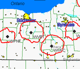 WVBT Rural Radio Network broadcast area map
