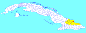 Antilla municipality (red) within  Holguín Province (yellow) and Cuba