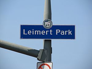 Leimert Park signage on Leimert Boulevard immediately north of Vernon Avenue