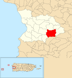 Location of Limón within the municipality of Mayagüez shown in red