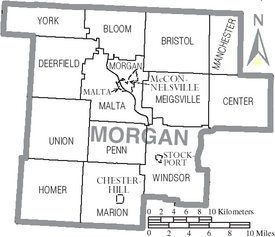 Map of Morgan County Ohio With Municipal and Township Labels