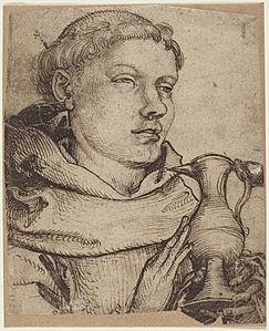 Martin Schongauer, Bust of a Monk Assisting at Communion, NGA 42028