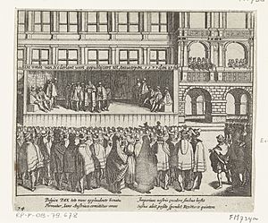 Afkondiging van het Eeuwig Edict, 1577 De vrede van nederlant wert gepublijceert tot Antwerpen 1577 den 27 feb (titel op object), RP-P-OB-79.678