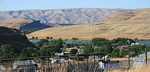Asotin viewed from the elevated land to the south. Land across the river is in Idaho.