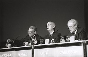 Boutros-Ghali, Klaus Schwab, Flavio Cotti - World Economic Forum Annual Meeting 1995