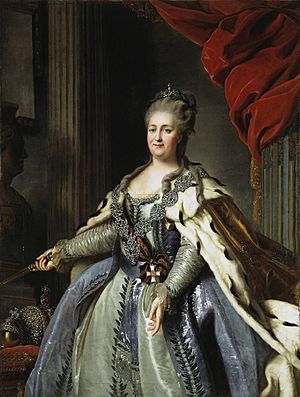 Catherine II by F.Rokotov after Roslin (c.1770, Hermitage)