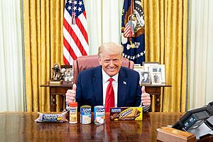 Donald J. Trump with Goya products on the Resolute Desk in the White House