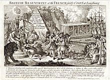 Gravure anglaise propagande contre Louisbourg et la Canada francais en 1755