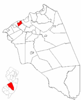 Edgewater Park highlighted in Burlington County. Inset map: Burlington County highlighted in the State of New Jersey.