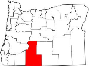Map of Oregon highlighting Klamath County