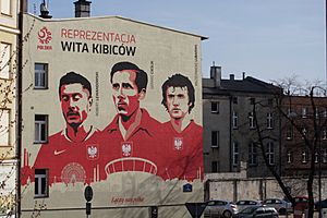 Mural ul. Rostka w Chorzowie - Lewandowski, Cieślik, Lubański - 2