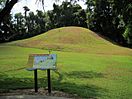A green, grassy Native American mound at Parkin Archaeological State Park