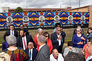 Ellis speaks at ribbon-cutting ceremony for Sacred Struggles Vibrant Justice Mural