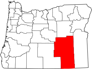 Map of Oregon highlighting Harney County