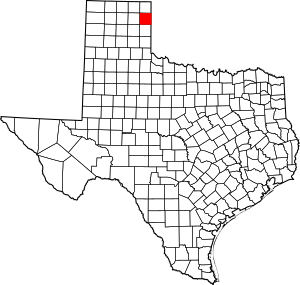 Map of Texas highlighting Hemphill County