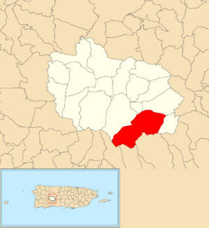 Location of Saltillo barrio within the municipality of Adjuntas shown in red