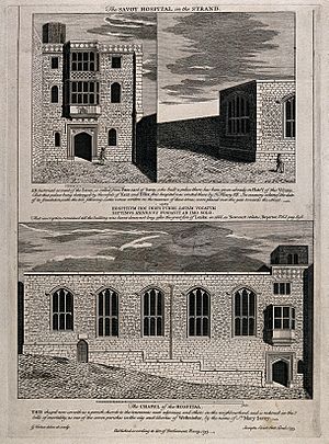 Savoy Hospital, off the Strand; ruins of the walls. Etching. Wellcome V0013828
