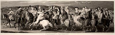 After Th Stothard, The Pilgrimage to Canterbury, engr Louis Schiavonetti & James Heath 1809-17 cropped