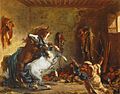Arab horses fighting in a stable Eugene Delacroix 1860