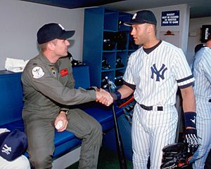 Derek Jeter meets USAF Special Ops pilot Capt Bill Denehen on May 11 2000