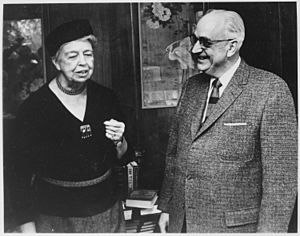 Eleanor Roosevelt and Doctor Karl Menninger in Topeka, Kansas - NARA - 195432.jpg
