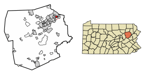Location of Hughestown in Luzerne County, Pennsylvania.