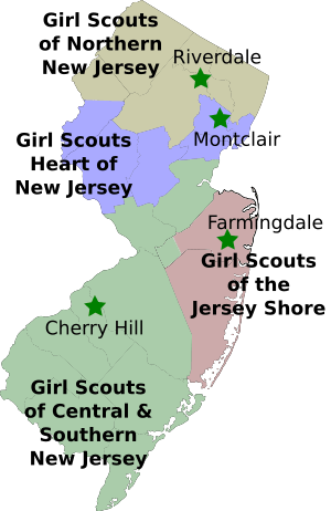 Map of Girl Scout Councils in New Jersey