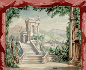 Ricchi giardini nel Palazzo di Monforte a Palermo, bozzetto di Filippo Peroni per I Vespri siciliani (s.d.) - Archivio Storico Ricordi ICON000132 - Restoration