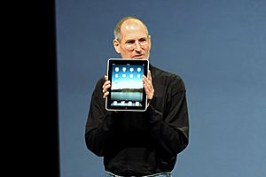 Steve Jobs with the Apple iPad no logo