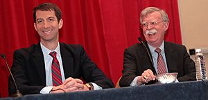 U.S. Senator Tom Cotton and former Ambassador to the U.N. John Bolton speaking at the 2015 Conservative Political Action Conference (CPAC) in Maryland