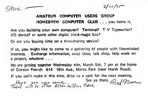 Invitation to First Homebrew Computer Club meeting
