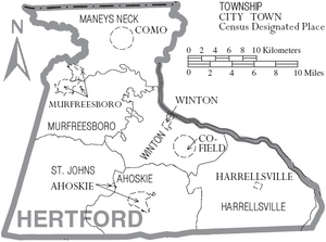 Map of Hertford County North Carolina With Municipal and Township Labels