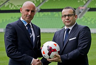Melbourne Victory Chairman Anthony Di Pietro with Melbourne Victory coach Kevin Muscat