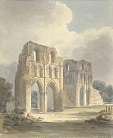 View of ruined transept of Roche Abbey 1810 by John Buckler