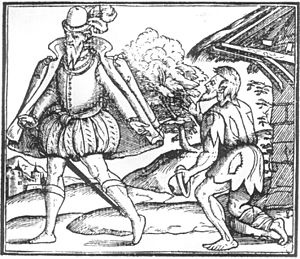 Woodcut Giving Alms to a Beggar