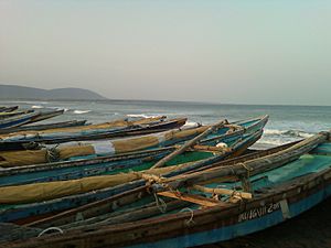 Boats at Bhimili beach in Visakhapatnam