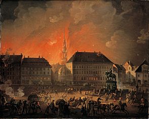 C.A. Lorentzen - The Most Terrible Night. View of Kongens Nytorv in Copenhagen During the English Bombardement of Cop - KMS3468 - Statens Museum for Kunst
