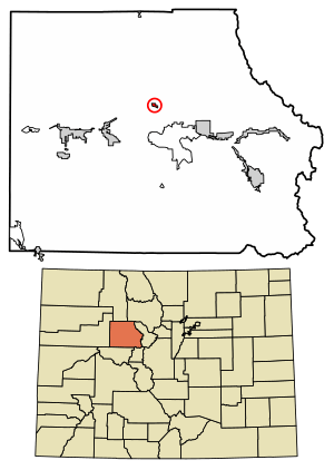 Location of the Wolcott CDP in Eagle County, Colorado.