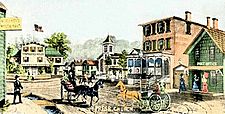 Historical postcard of Hotel Square in Port Jefferson