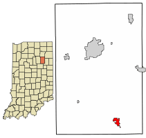 Location of Warren in Huntington County, Indiana.