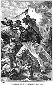 Illustration by w h overend from a chapter of adventrues by g a henty the fight with the egyptian rioters